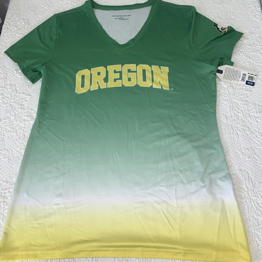 Boxercraft Oregon Ducks L Short Sleeve V-Neck Shirt Women's NWT Gradient Green